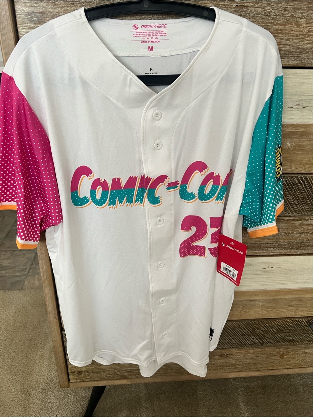 Limited edition Comic-Con White Baseball Jersey - Pink & Teal Accents